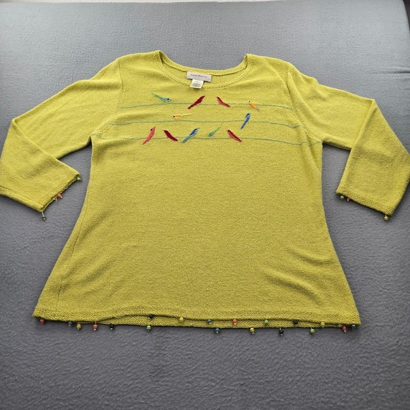 Susan Bristol Sweaters - Vintage Susan Bristol Sweater Womens Large Lime Green Whimsical Embellished Knit